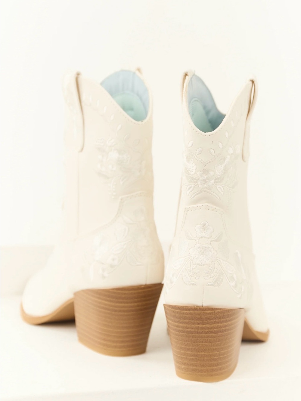 Cream Floral Embroidered Western Ankle Boots